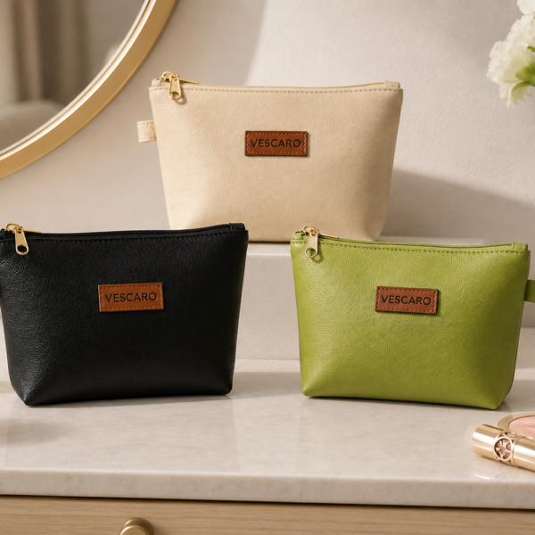 VESCARO Cosmetic Pouch (Beige, Black, Green)