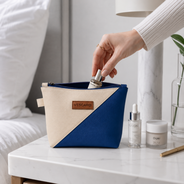 VESCARO Cosmetic Pouch (Blue, Beige)