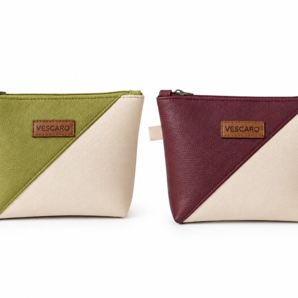 VESCARO Cosmetic Pouch (Beige, Maroon, Green)