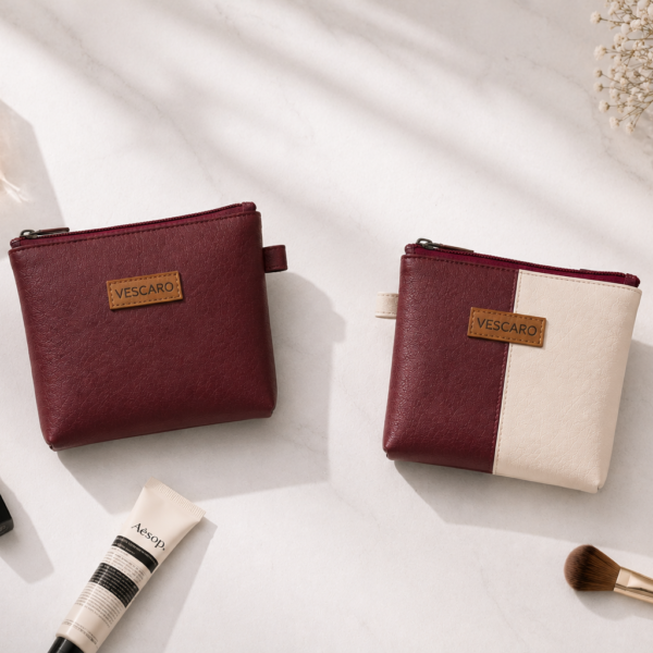 VESCARO Makeup Bag(Maroon Beige Dual-tone)Set of 2