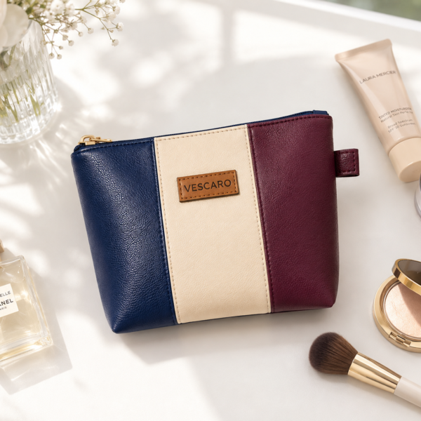 VESCARO Cosmetic Pouch (Beige, Blue, Maroon)