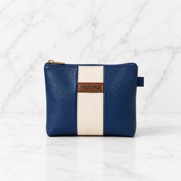VESCARO Cosmetic Pouch (Beige, Blue)