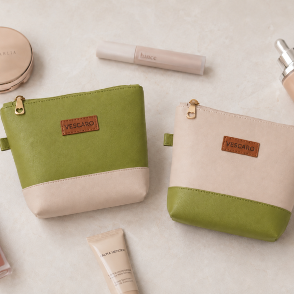 VESCARO Cosmetic Pouch (Green, Beige)