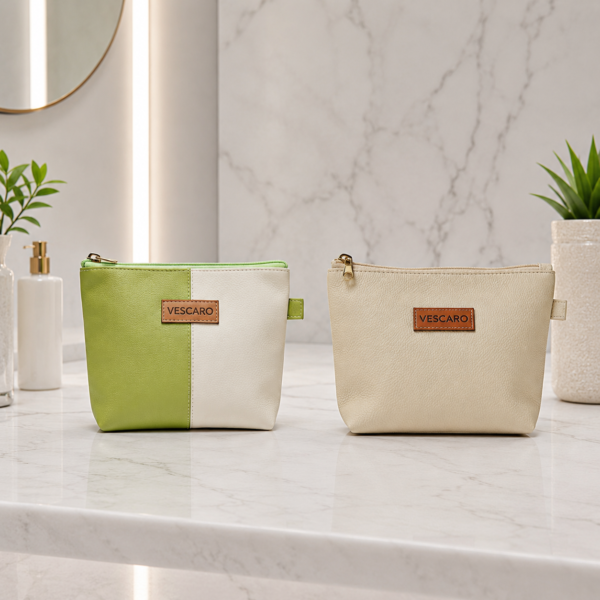 VESCARO Cosmetic Pouch (Beige, Green)