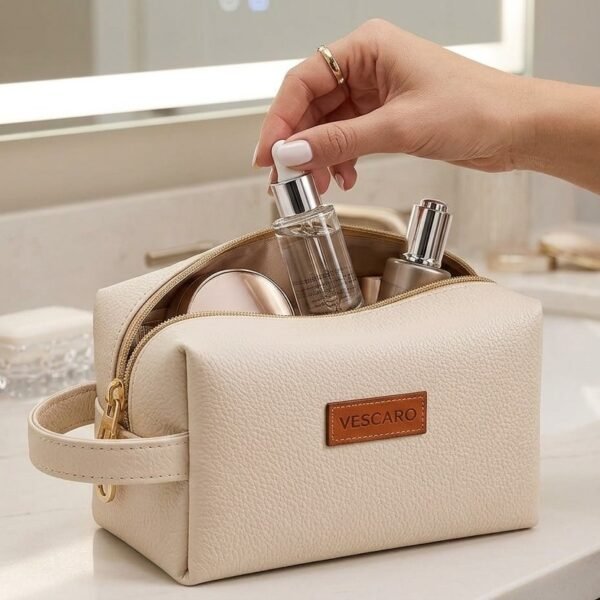 VESCARO Makeup bag, All Purpose Travel Toiletry Kit (Beige)