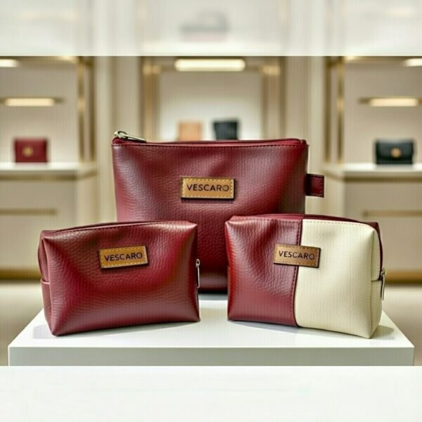 VESCARO Maroon Designer Cosmetic Bag Cosmetic Bag (Pack of 3)
