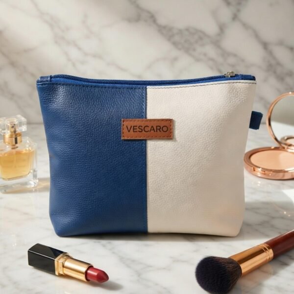 VESCARO Cosmetic Pouch (Beige, Blue)