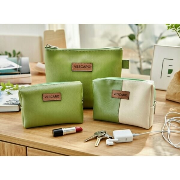 VESCARO Olive-Green Cosmetic Bag Cosmetic Bag (Pack of 3)