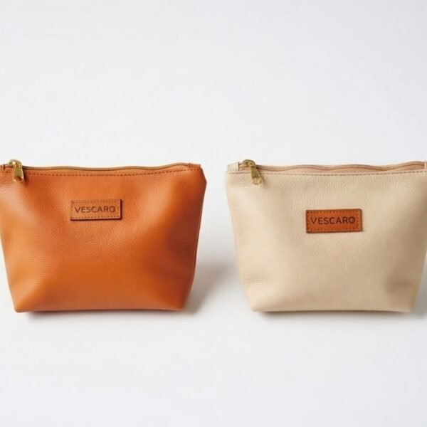 VESCARO Makeup Pouches combo of 2, Medium Size( Beige & Tan)
