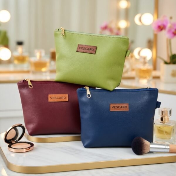 VESCARO Cosmetic Pouch (Maroon, Green, Blue)